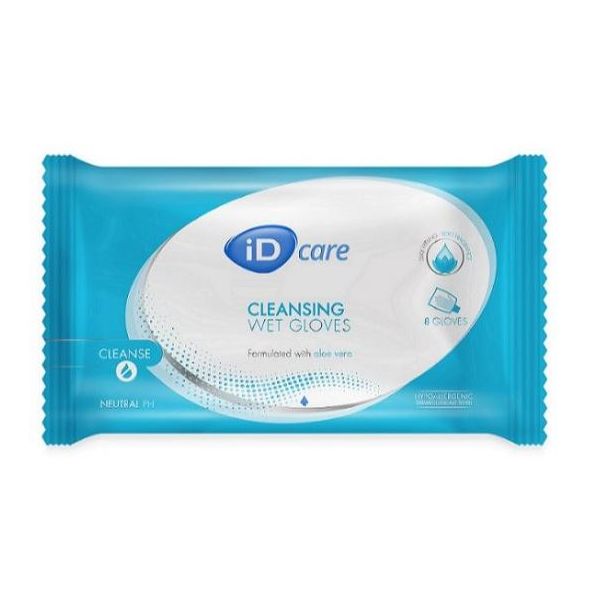 iD Care Wet Wash Gloves Aloe Vera Pkt8