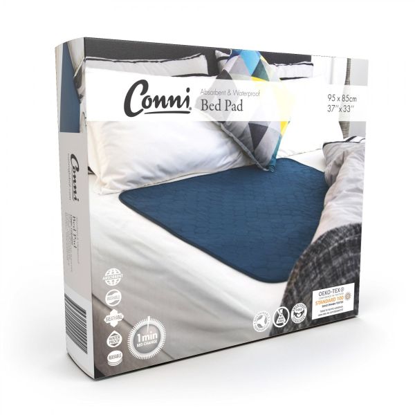 ConniMate Large Bed Pad Waterproof 85x95cm Teal Blue