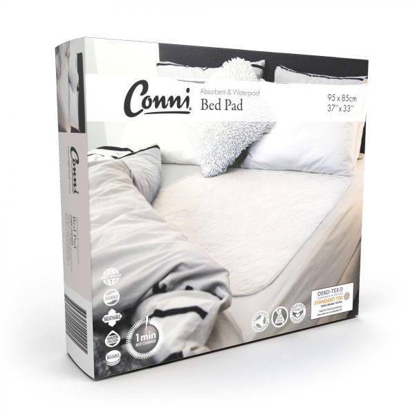 ConniMate Large Bed Pad Waterproof Ultra Soft White 85x95cm