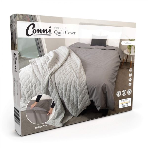 Conni Quilt Cover - Queen Charcoal