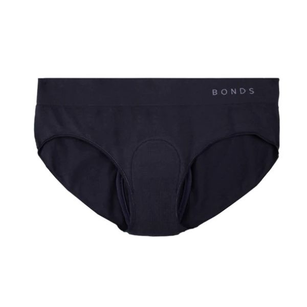 Womens Bonds Comfytails Midi Brief with Pad Size 8 100ml Black