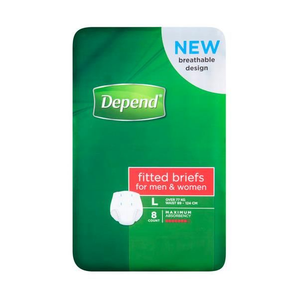 Depend Brief Normal Large 89-124cm 2600ml Packet of 8