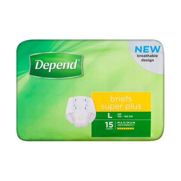 Depend Brief Super Plus Large 120-150cm 4300ml Pk15