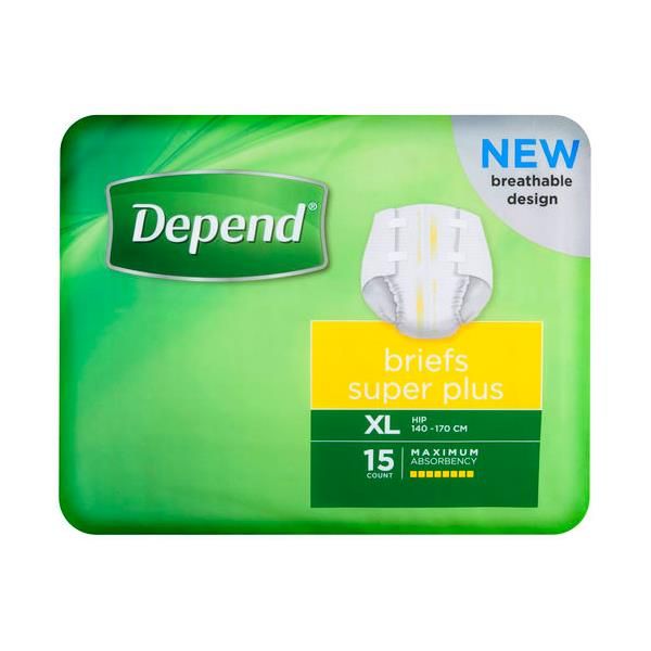 Depend Brief Super Plus Extra Large 140-170cm 4300ml Pk15