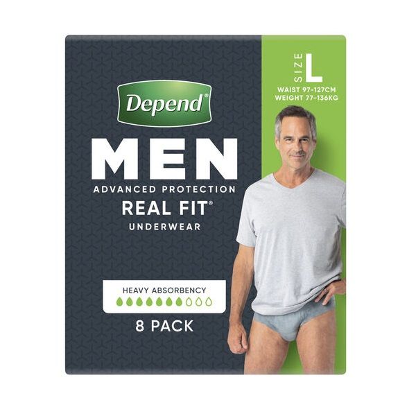 Depend Real Fit underwear Mens Large 97-127cm Pk8