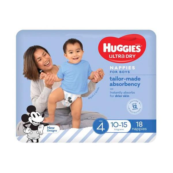 Huggies Ultra-Dry Toddler Boys Large 10-15kg Pk18