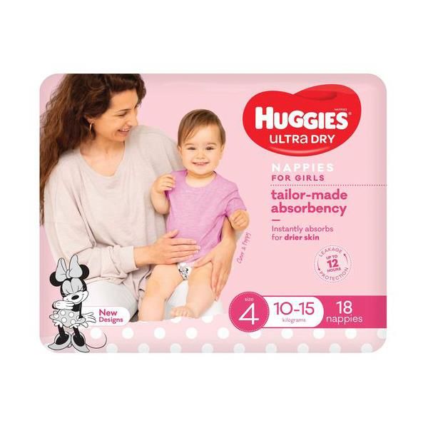 Huggies Ultra-Dry Toddler Girl Large 10-15kg Pk18