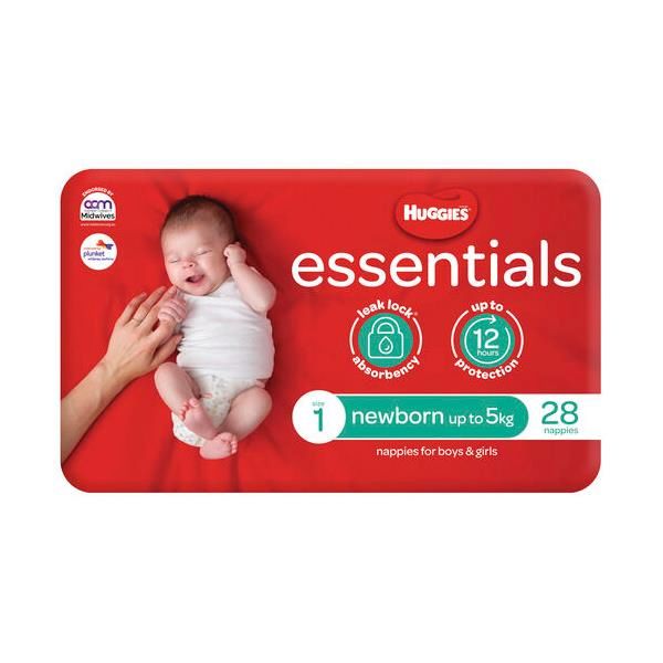 Huggies Nappy Essential Newborn Size 1 Up to 5Kg Pk28