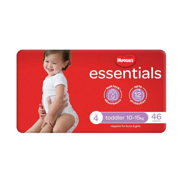 Huggies Nappies Essential Toddler Size 4 10-15Kg Pack 46