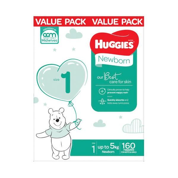 Huggies Size 1 Newborn Up To 5Kg Carton 160