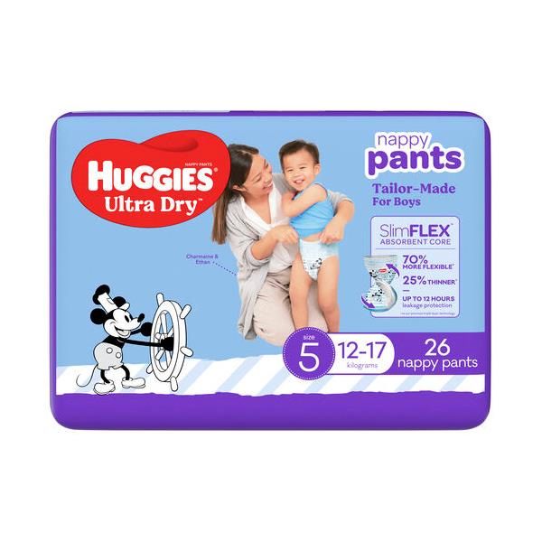 Huggies Ultra-Dry Nappy Pants Walker Boys 12-17Kg Pk26