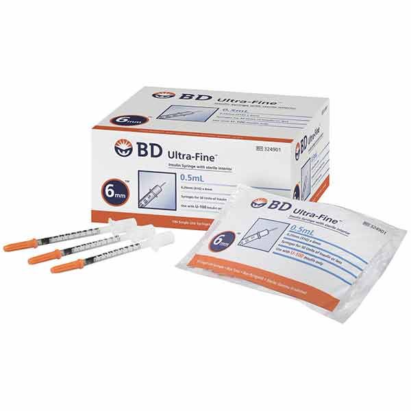 Ultra-Fine 0.5ml 31G 6mm Insulin Syringes Box 100
