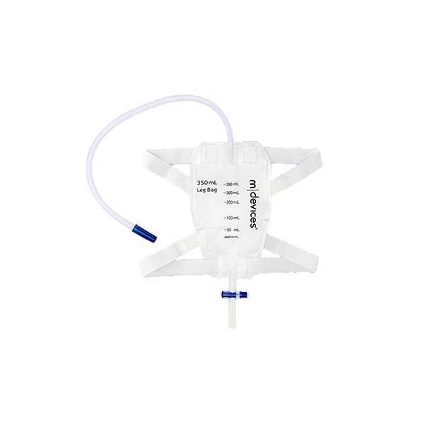 LEG BAG 350ML T Tap Non Return Valve 50cm long Tube Silicone Lined Straps