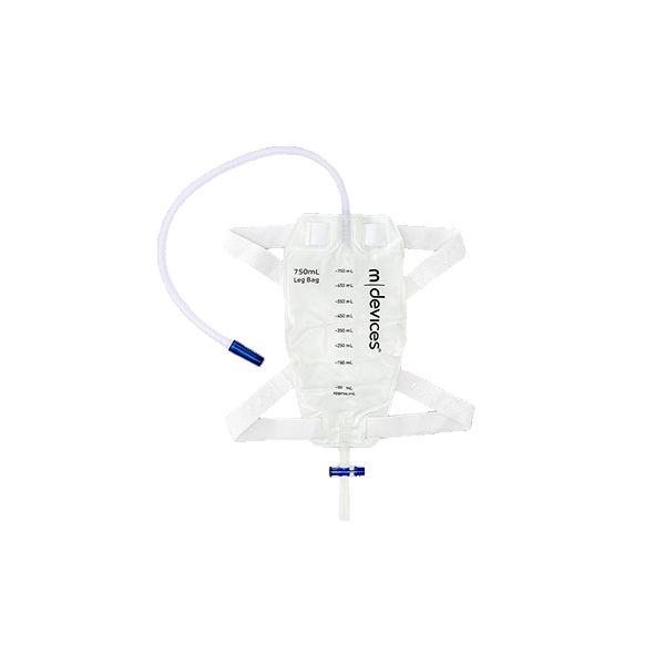 mDevices Leg Bag 750ml T Tap Non Return Valve 50cm Long Tube Silicone Lined Straps
