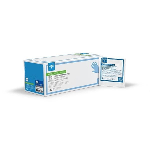 Medline Procedure Exam Gloves PF Sterile Nitrile Medium Size 7.0-7.5 Pr