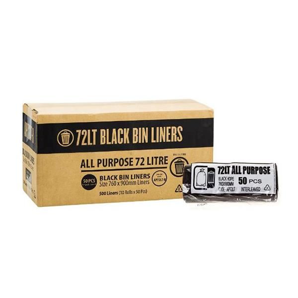 Austar Bin Liners All Purpose 72L Black Roll 50 Carton 500