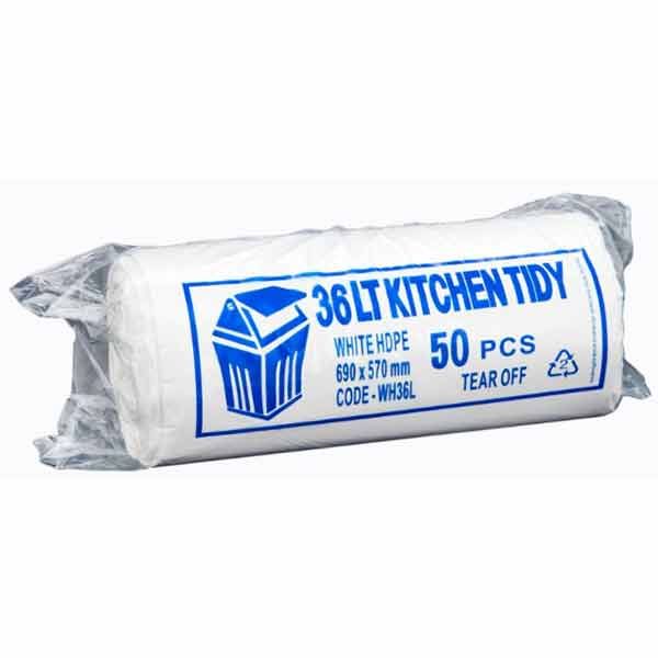 Plastic Bag For Swing Bin Liners White 36L 570x690mm Roll 50