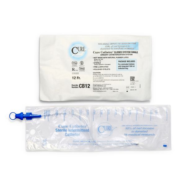 Cure Catheter Closed System Pre-Lubricated Unisex FG12 Box 100