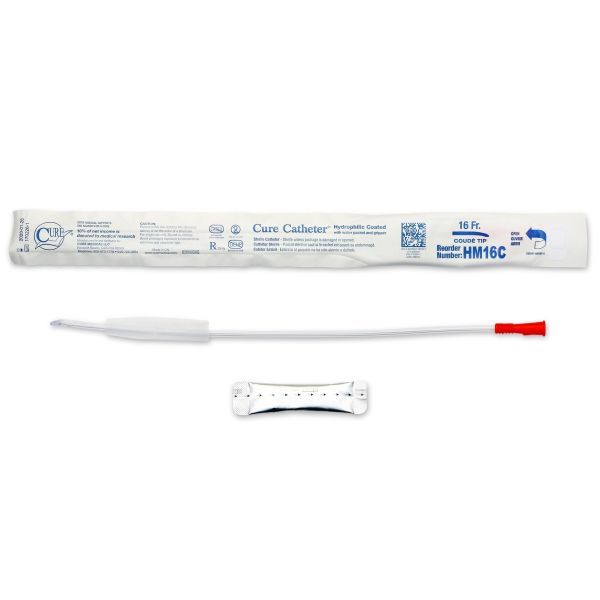 Cure Hydrophilic Catheter Coude Tip Male FG16 Box 30