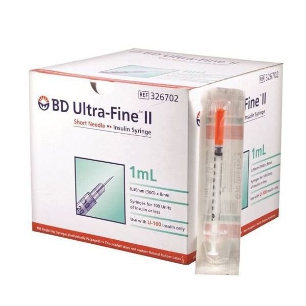 BD Ultra-Fine 1ml 27G 12.7mm Insulin Syringes Box 100