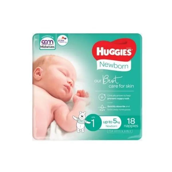 Huggies Size 1 Newborn Up To 5Kg Hospital Pack 18