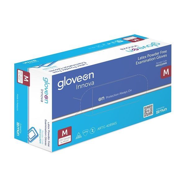 GloveOn Innova Latex Gloves Powder Free Medium Box 100